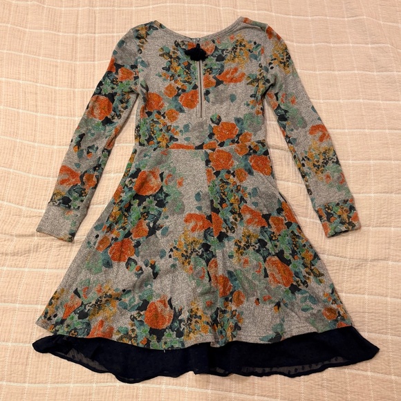 Floral Long Sleeve Fit & Flare Dress with Chiffon Hem - Picture 2 of 2